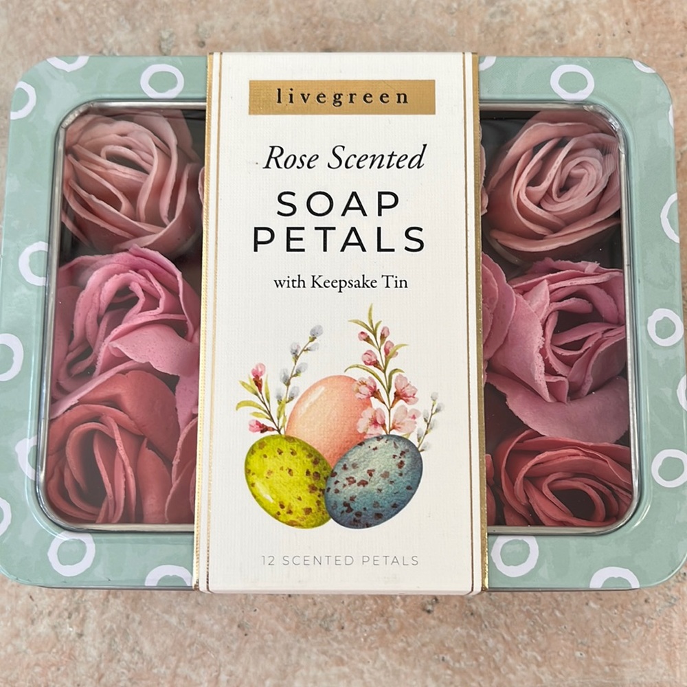 12 Rose Scented Soap Flowers in Keepsake Tin  -  New